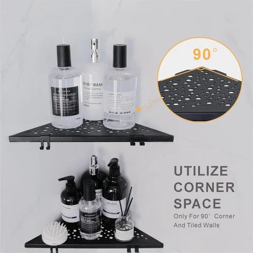 Miniatura 6 de WELLUP Estante de ducha esquinero con 4 ganchos, estantes de baño empotrados de acero inoxidable 304 de 10 pulgadas, instalación sin taladrar