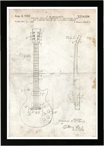 Miniatura 5 de Pintura artística enmarcada con guitarra, fotografía, impresión de patente 'Gibson Les Paul guitar 1955 Chalkboard', banda, habitación, decoración