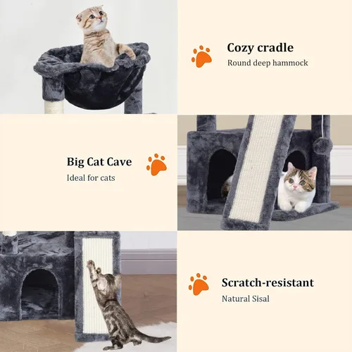 Miniatura 4 de SYANDLVY Árbol de gato de 23.62 pulgadas para gatos grandes de interior, torre para gatos con postes rascadores y tabla, muebles modernos de cama