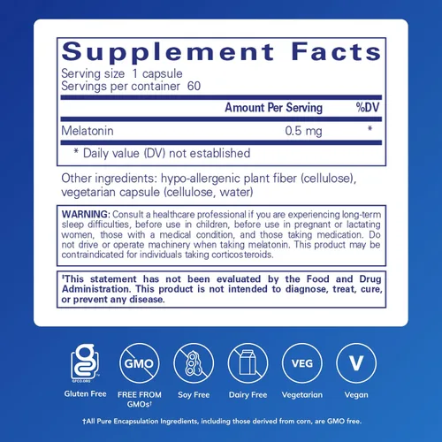 Miniatura 3 de Pure Encapsulations Melatonina 0.5 mg – Ayudante natural del sueño para la hora de acostarse – Regula el ciclo de sueño-vigilia – 0.5 mg