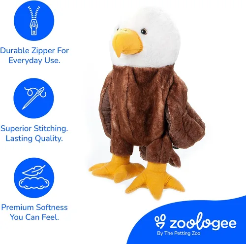 Miniatura 4 de The Petting Zoo Mochila de peluche de águila calva, regalos para niños, juguete de animales de vida silvestre, bolsa de libro de peluche de águila