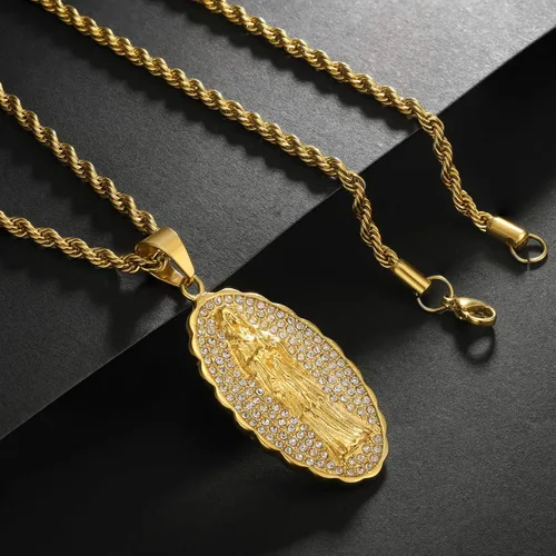 Miniatura 4 de ROWINCO - Collares colgantes chapados en oro de 18 quilates con colgante de Virgen María Chian para hombres y mujeres ovalados para Nuestra Señora
