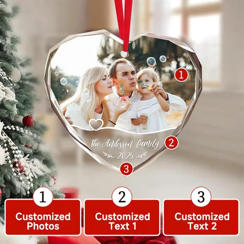Miniatura 3 de Adornos de Navidad personalizados 2025 – Decoración de cristal de Navidad personalizada con foto/nombre, adorno colgante de cristal de cristal