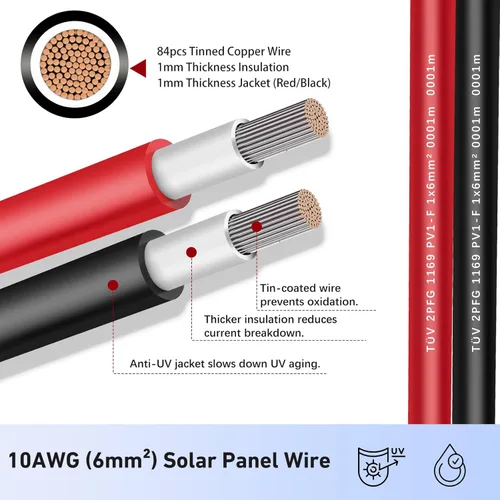 Miniatura 2 de Cable de extensión solar de 30 pies 10 AWG (6 mm²), cable de alimentación solar, cable macho hembra, calibre 30 pies, cable de 30 A para techo