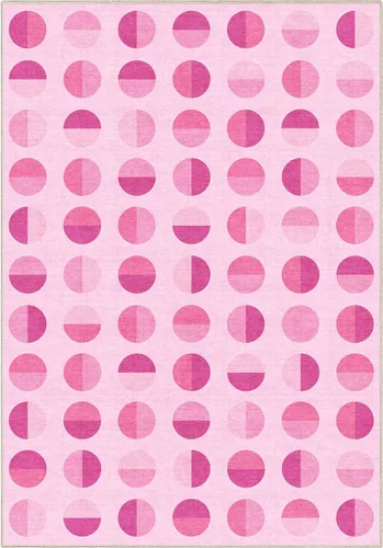 Miniatura 3 de Well Woven Apollo - Alfombra lavable de 3 pies 3 pulgadas x 5 pies, círculos modernos color rosa intenso, para sala de estar, dormitorio y oficina
