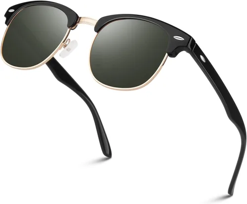 Miniatura 11 de LINVO Gafas de sol polarizadas sin montura para hombres y mujeres, lentes de sol clásicos retro con medio marco para conducir, protección UV Un