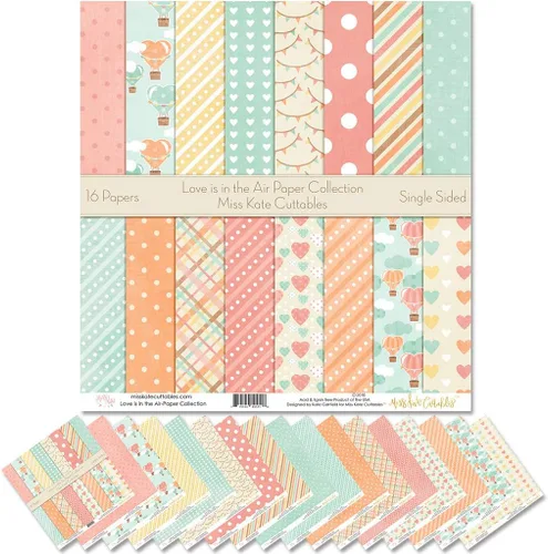 Paquete de papel con patrón – Love is in the Air – Álbum de recortes de papel especial premium de una cara de 12 x 12 pulgadas, colección incluye 16
