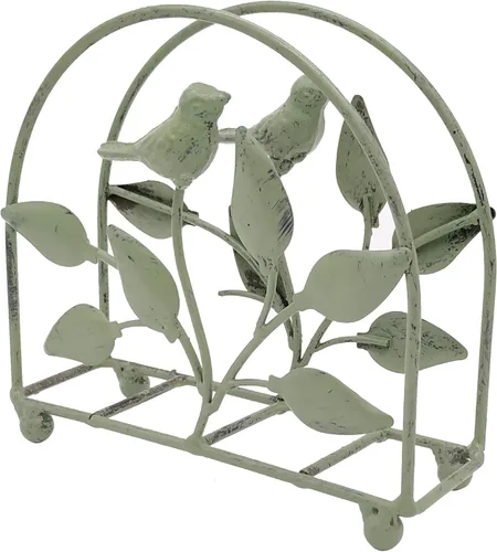 Miniatura 5 de Servilletero clásico de hierro fundido con forma de pájaro y árbol/Dispensador independiente de pañuelos para mesa, verde rústico