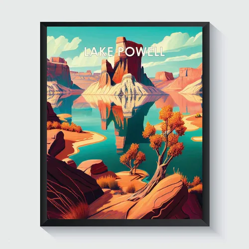 Miniatura 16 de Yellowstone Lake - Póster impreso artístico, ilustración, arte de pared, decoración de paisaje retro, paisaje, obra de arte para decoración de Lago