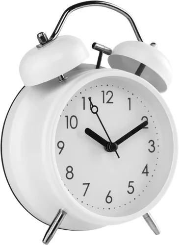 PILIFE Reloj despertador analógico, 4 pulgadas, súper silencioso, sin tictac, con luz de fondo, sin repetición, funciona con pilas, campana ruidosa