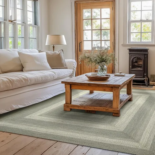 Miniatura 26 de Homespice Alfombras de Área Ovaladas Trenzadas de Yute Denim Azul de 8x10 pies para Sala de Estar, Dormitorio y Comedor. Apto para Mascotas. Estilos