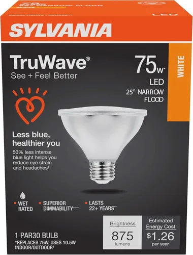 Miniatura 3 de Sylvania - Bombilla LED TruWave Serie Natural PAR30, equivalente a 75 W, eficiente 9 W, base media, regulable, 3000 K, blanco, 1 paquete (40914)