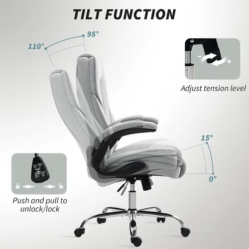 Miniatura 6 de HOMCOM Silla de oficina con respaldo alto, silla de escritorio ejecutiva con ruedas giratorias, reposabrazos abatible, altura ajustable, silla