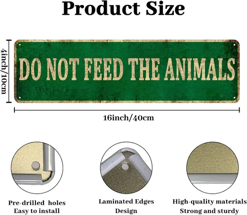 Miniatura 2 de KIOZIY Letrero de advertencia de metal de 4 x 16 pulgadas con texto en inglés "Do Not Feed The Animals Zoo Safari