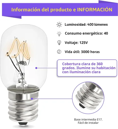 Miniatura 2 de AMI PARTS 8206232A Bombilla 40w 125v Microondas Horno Luz -Bajo Capó Microondas Bombilla - E17 Fit para Whirlpool Microondas Bombilla