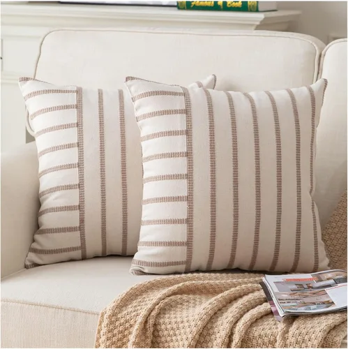 Caflife Juego de 2 fundas de almohada bohemias de 18 x 18 pulgadas, fundas de almohada suaves decorativas de granja para sofá, fundas de almohada de