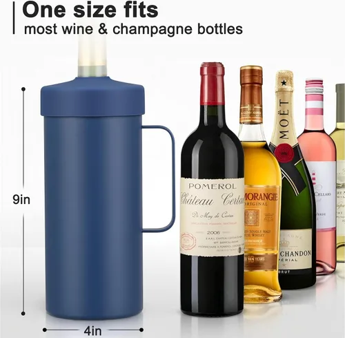 Miniatura 6 de Enfriador de vino 2 en 1, botella individual y vaso de viaje, botella de vino enfriadora sin hielo de acero inoxidable de 42 onzas, taza aislada