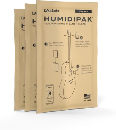 D'Addario Paquetes deshumidificadores para guitarra - Para Humidipak - Paquetes de reemplazo de absorción bidireccional - Paquete de 3