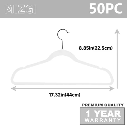 Miniatura 6 de MIZGI - Ganchos de terciopelo, paquete de 50 unidades, ganchos de fieltro antideslizantes de alta resistencia para trajes, color blanco, ganchos