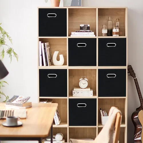 Miniatura 4 de Contenedores de almacenamiento plegables de 11 pulgadas, cubos de tela negra con asa para armario o caja plegable, juego de 2 unidades de 11 x 11 x
