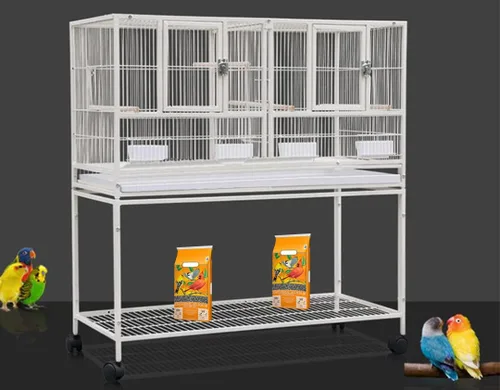 Miniatura 10 de Jaula Doble Apilable con Centro Dividido, Puertas de Caja de Anidación Lateral para Criador de Aves de Vuelo, Jaula Doble Rodante para Aviarios