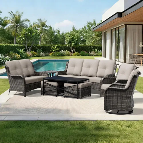 Miniatura 102 de Joyside Juego de sillas de mimbre para patio, juego de 3 piezas de mimbre para exteriores con 2 sillas reposabrazos y 1 mesa auxiliar para terraza