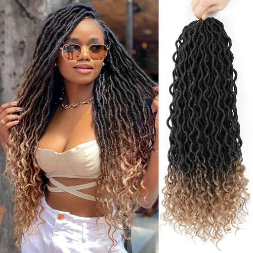 Miniatura 63 de Trenzas postizas Goddess, 6 paquetes de 18 pulgadas, cabello lacio, trenzado con ganchillo, para mujeres negras, trenzas postizas ombre con puntas
