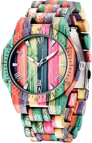 Miniatura 9 de Tiong Brand Wooden Watches Mens with Handmade Colorful Bamboo Wood Watch Analog Date Quartz Wooden Watch for Men