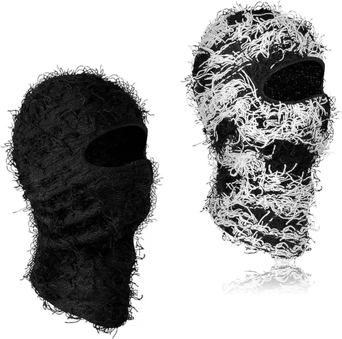 TFTSR Paquete de 2 pasamontañas desgastados para hombre, máscara facial de punto Shiesty Yeat para clima frío, cobertura completa de invierno para