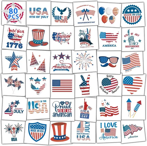 Miniatura 9 de HSHFAMIIY Trajes para mujer del 4 de julio, tatuajes temporales del 4 de julio, 120 tatuajes patrióticos de bandera de Estados Unidos, bandera