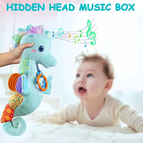 Miniatura 3 de Fuzqq Juguetes para bebés de 0 a 6 meses, juguete de peluche musical con sonajero, juguete suave para recién nacidos para niñas de 0 3 6 9 12 meses