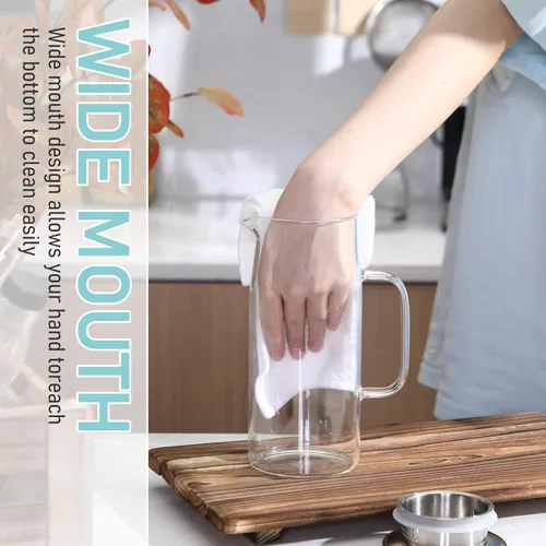 Miniatura 5 de 2 jarras de vidrio con tapa y boquilla, jarra de vidrio para agua caliente/fría con asa, jarras de té helado, jarras de bebidas para refrigerador