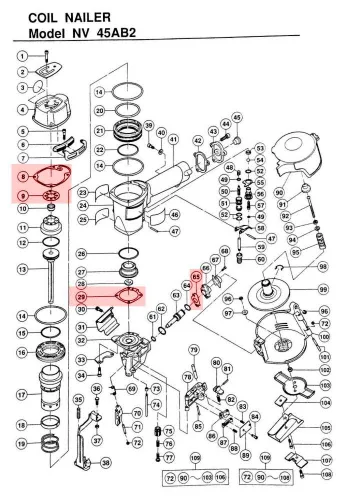 Miniatura 2 de Juego de 4 juntas G, A, F, E para clavadora de bobina de techo Hitachi NV45AB2 del mercado de accesorios