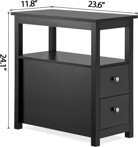 Miniatura 2 de Mesa auxiliar de 3 niveles con 2 cajones y estante de almacenamiento abierto, mesa de madera estrecha, mesita de noche, sofá para el hogar, oficina