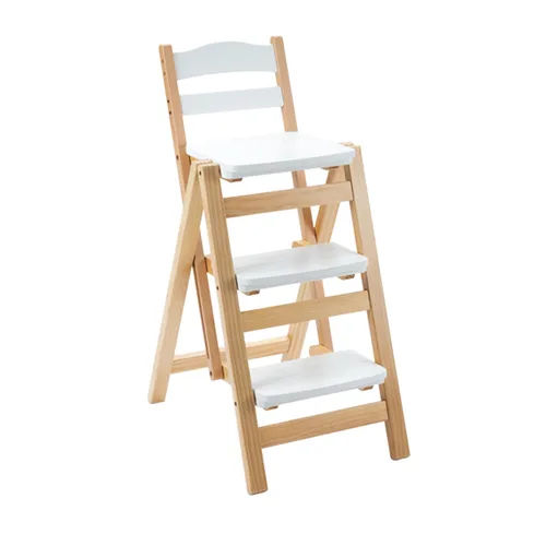 Taburete de bar plegable, taburete de escalera de 3 escalones, escaleras de madera multifuncionales con capacidad de carga de 330 libras para el