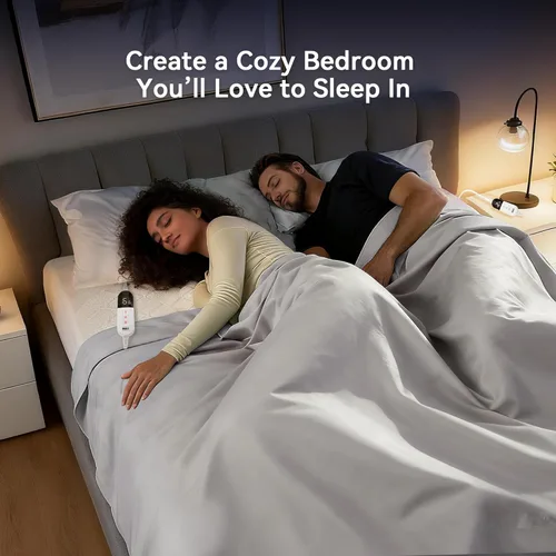 Miniatura 8 de Protector de colchón térmico tamaño King, calentador de cama eléctrico de doble control, 6 ajustes de calor personalizados, temporizador de apagado