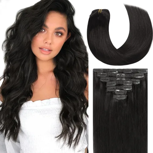 Miniatura 22 de Lacer Hair Glam - Extensiones de cabello humano con clip, sin costuras, color negro hueso, 4.33 oz, 7 unidades, 20 pulgadas, con clip de trama