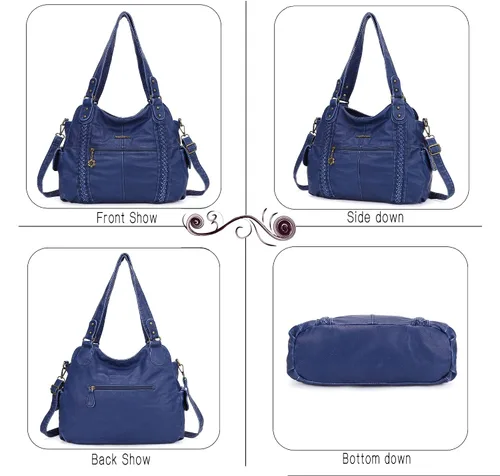 Miniatura 69 de Angel Barcelo - Bolsa de hombro amplia para mujer, diseño Hobo, cuero lavado