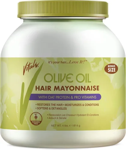 Vitale Mayonesa de aceite de oliva para el cabello, 4 libras, con proteína de avena y huevo y vitaminas, buena en color y cabello tratado