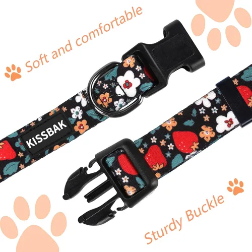 Miniatura 5 de Collar para perros medianos, diseño especial femenino, lindo collar para perritas, suave, ajustable, elegante y floral para cachorros (M, fresa)