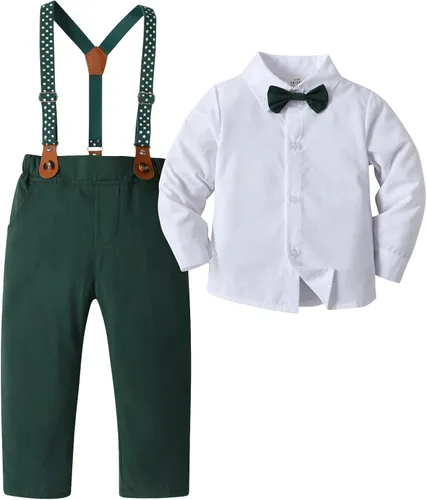 Miniatura 25 de Conjunto de pantalones para bebé, camisa de manga larga + pantalones + corbatín + tirantes, trajes de caballero para niños pequeños