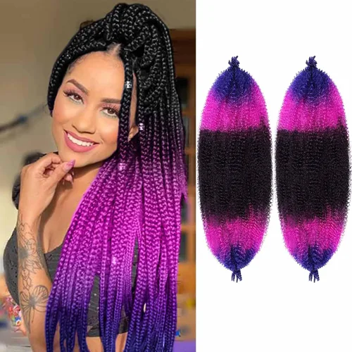Miniatura 43 de Cabello afro trenzado elástico color marrón claro de 16 pulgadas, paquete de 3 T27, cabello afro preesponjado y trenzado elástico, cabello afro
