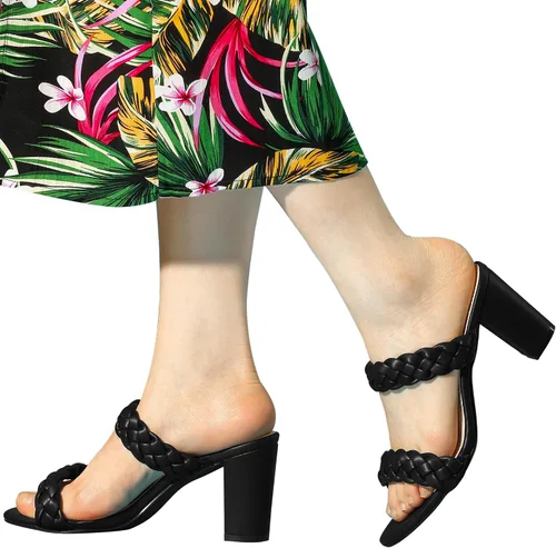 Miniatura 5 de Allegra K Women's Braided Heeled Slip on Chunky Heel Slide Sandals