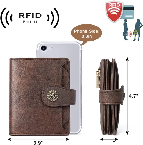 Miniatura 4 de Cartera RFID triple pequeña para mujer, 1 café., Compacto