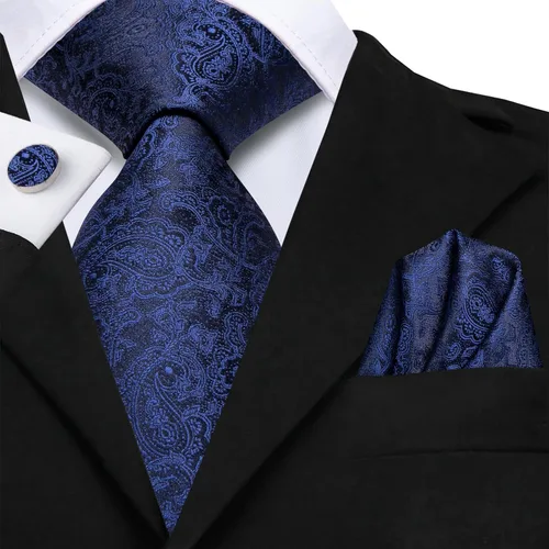 Miniatura 48 de Hi-Tie Corbatas de seda para hombre, diseño de cachemira a rayas, con bolsillo, gemelos cuadrados, conjunto formal de negocios