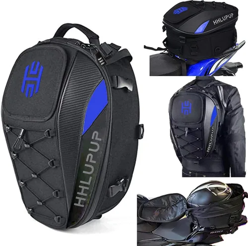 Bolsa de Casco para Motocicleta de Doble Uso, Mochila para Casco y Bolsa de Asiento, Bolsa de Equipaje Impermeable de 38L con Cerradura de Azul