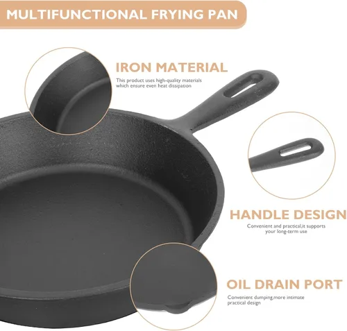 Miniatura 6 de Sartén antiadherente de hierro fundido grueso con mango y tabla de madera, sartén de cocina para el hogar para huevos, panqueques, pizza y carne