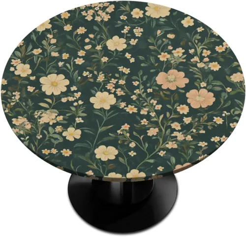 Miniatura 22 de Pardick Mantel redondo ajustable con borde elástico de 36 a 42 pulgadas, mantel ajustable para mesa redonda, mantel circular, impermeable, lavable