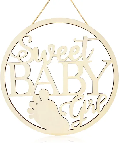 Miniatura 3 de Letrero de madera para niña con texto en inglés «Sweet Baby Girl», decoración para colgar en la pared para recién nacidos, revelación de género