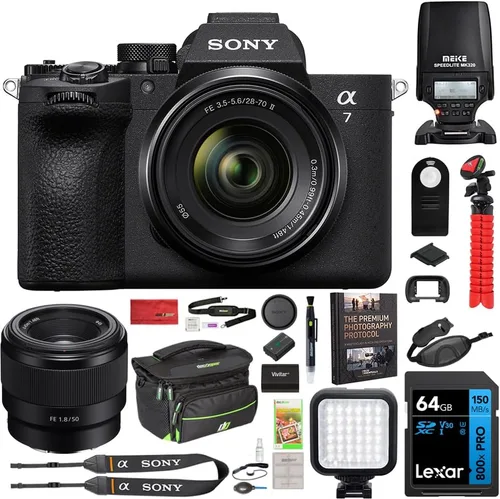 Miniatura 13 de Sony ILCE-7M5/B a7 V - Cuerpo de cámara sin espejo de marco completo con luz flash MK320, monopie de 72 pulgadas, correa de agarre de muñeca